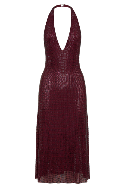 Genie Diamante Halter Midi Dress - Mahogany-My Chic Way.All Rights Reserved