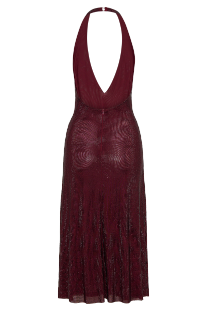 Genie Diamante Halter Midi Dress - Mahogany-My Chic Way.All Rights Reserved