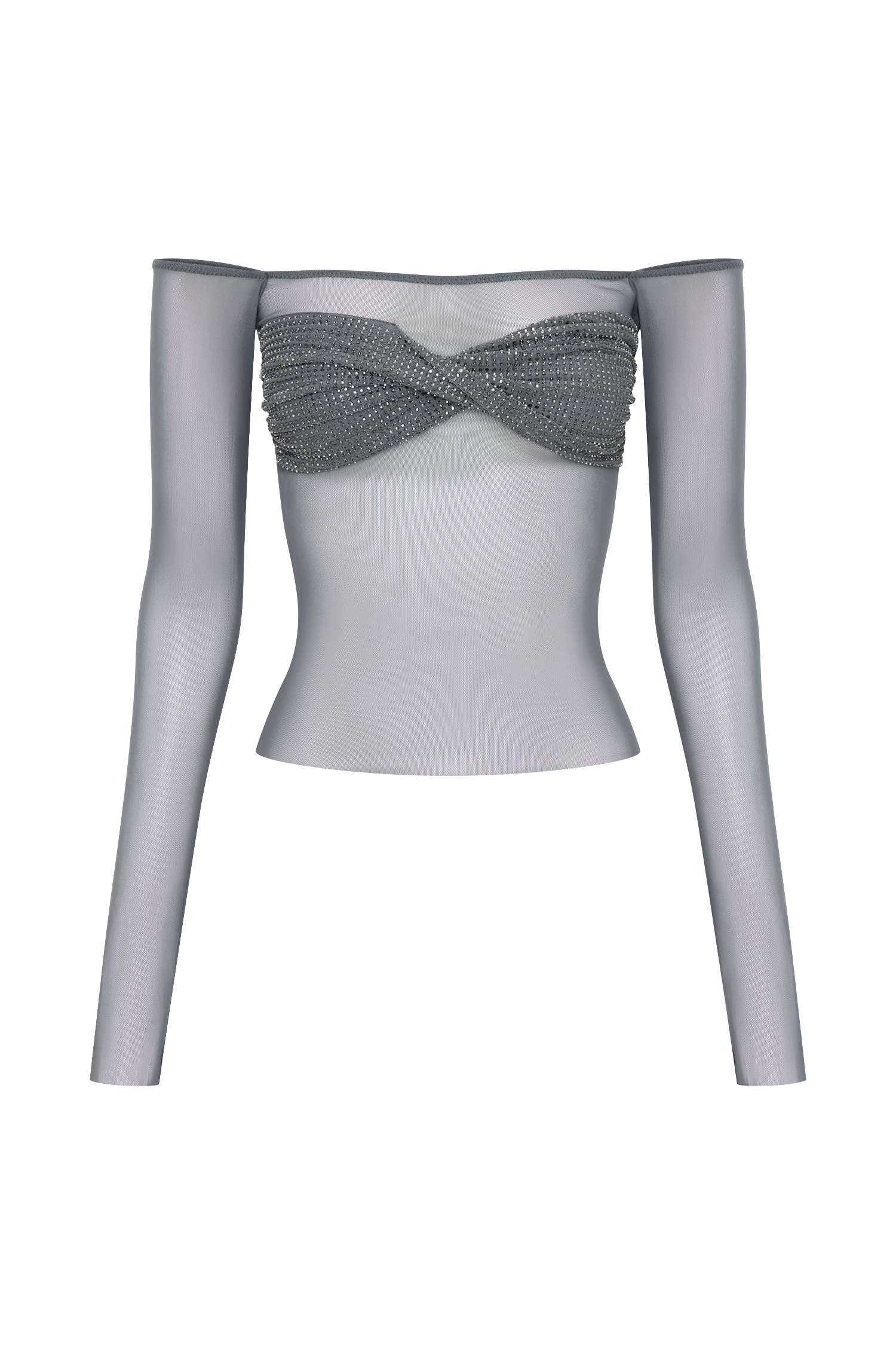 Garcelle Diamante Off Shoulder Top - Gunmetal-My Chic Way.All Rights Reserved