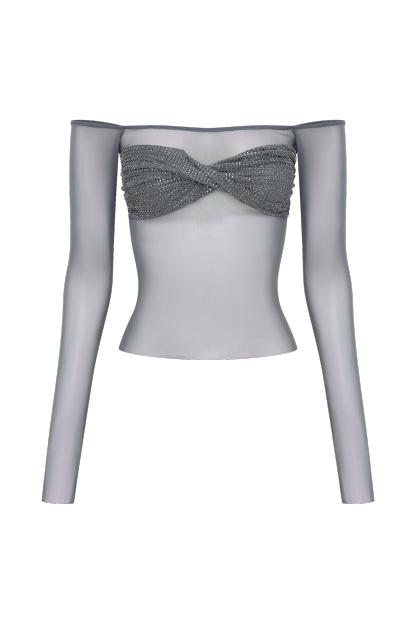 Garcelle Diamante Off Shoulder Top - Gunmetal-My Chic Way.All Rights Reserved