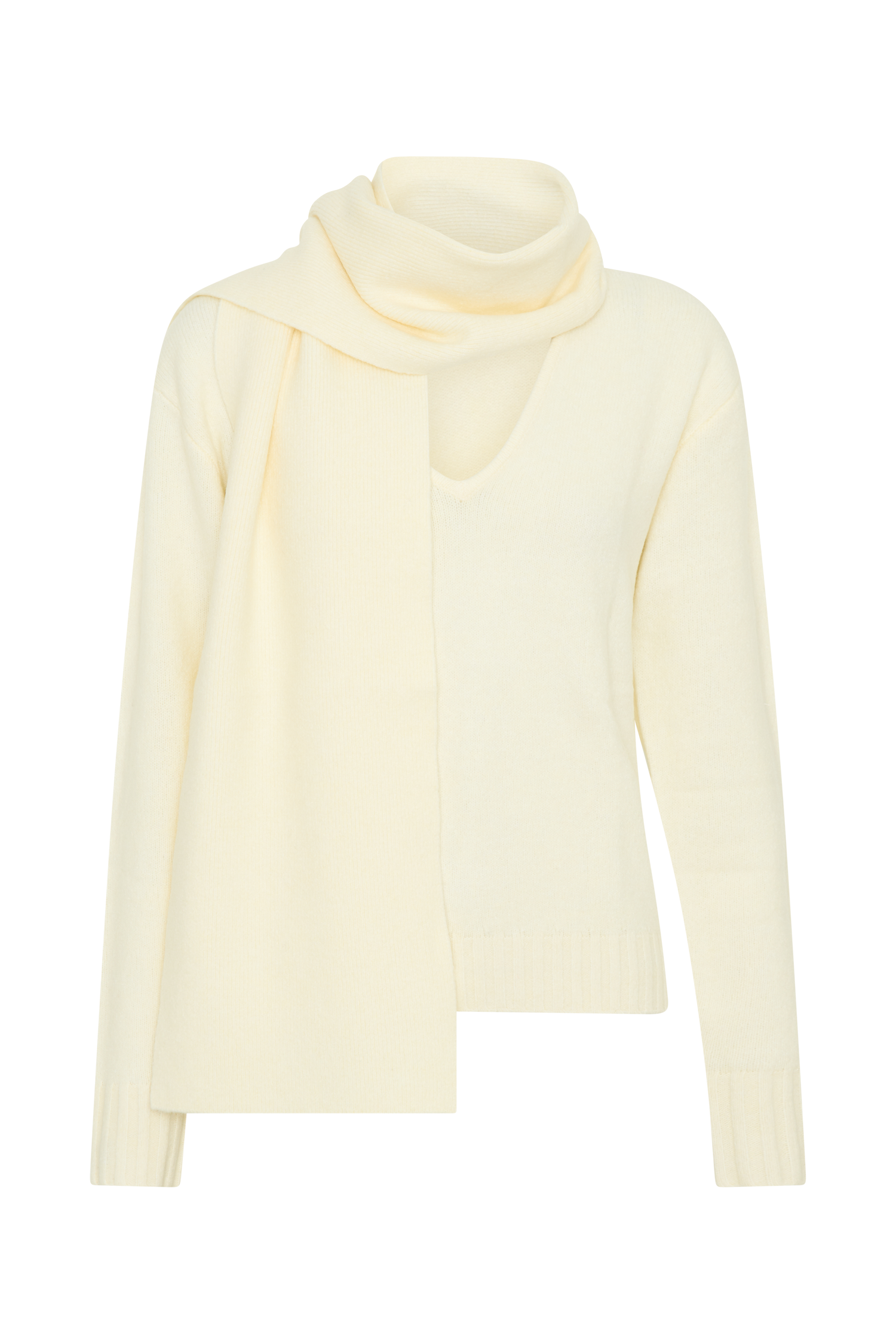 Ella V Neck Knit Jumper With Scarf - Ivory Marle-My Chic Way.All Rights Reserved
