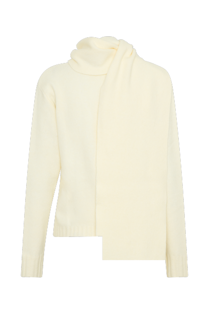 Ella V Neck Knit Jumper With Scarf - Ivory Marle-My Chic Way.All Rights Reserved