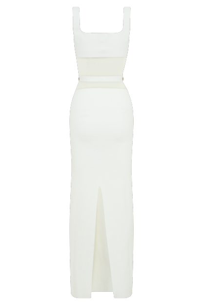 Alysanne Cut Out Knit Maxi Dress - White-My Chic Way.All Rights Reserved