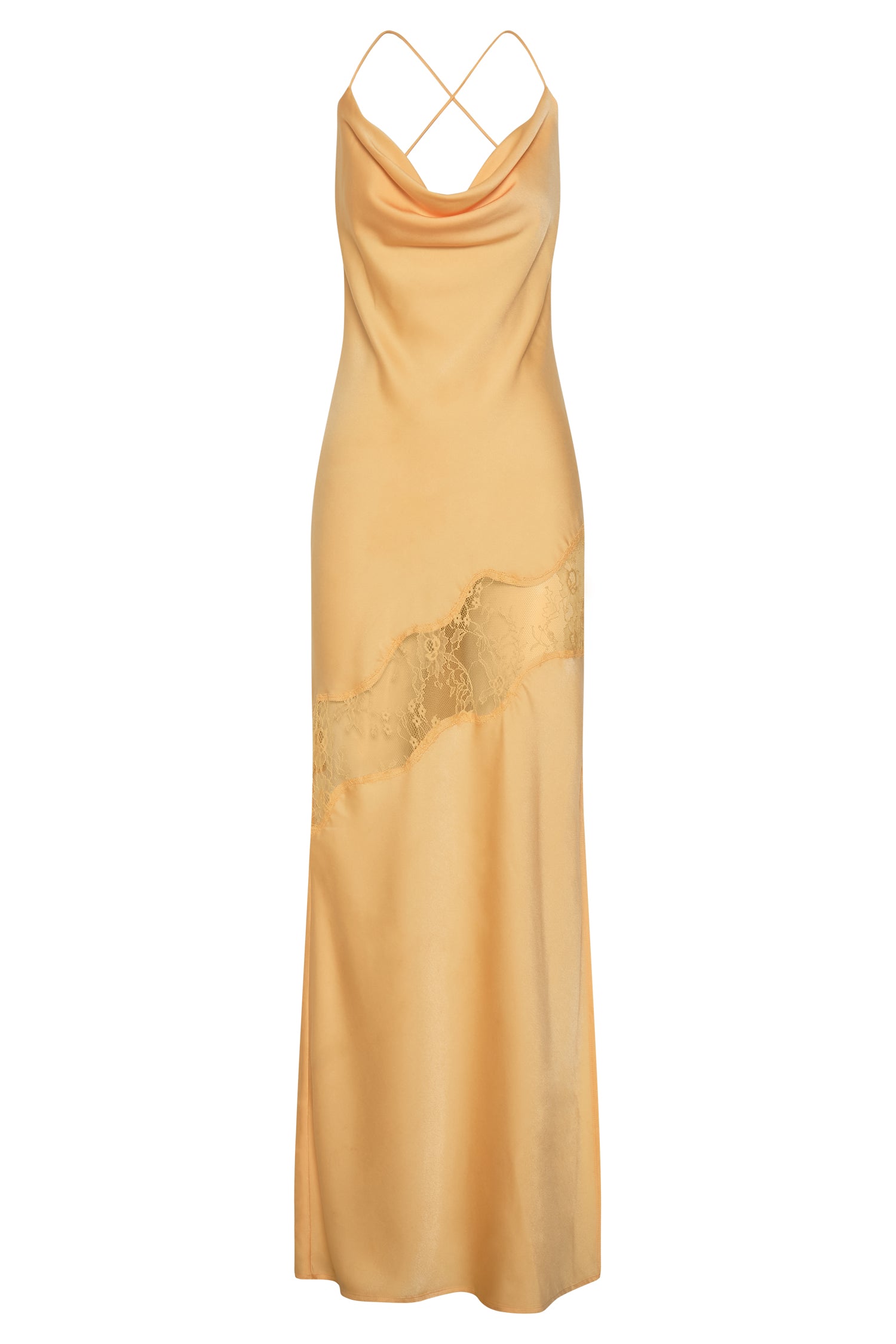Chandra Lace Detail Satin Maxi Dress - Lemon-My Chic Way.All Rights Reserved