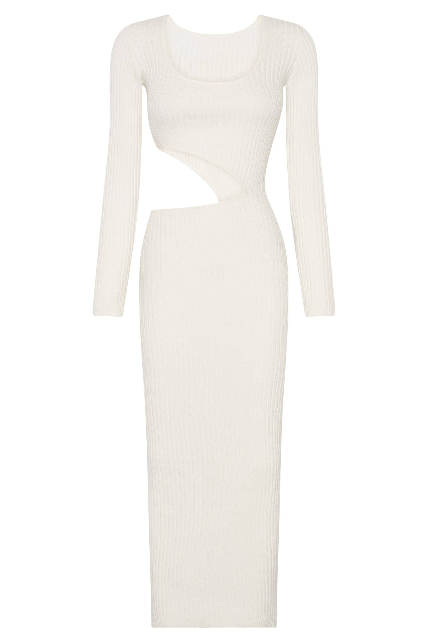 Gaia Cut Out Asymmetric Knitted Midi Dress - White-My Chic Way.All Rights Reserved