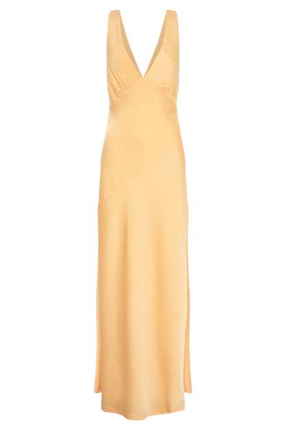 Nadia Maxi Satin Dress With Back Cowl - Lemon-My Chic Way.All Rights Reserved