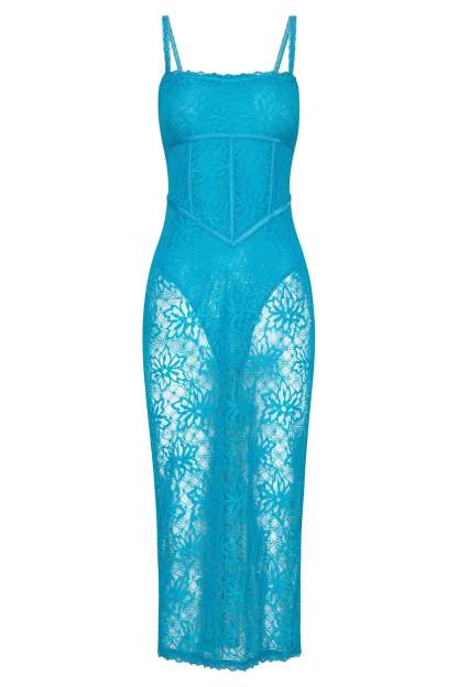 Mathilde Lace Corset Midi Dress - Aquamarine-My Chic Way.All Rights Reserved