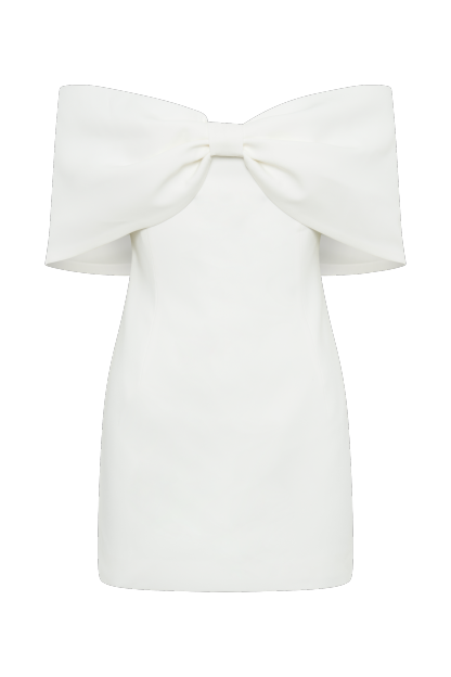 Gwyneth Off Shoulder Bow Mini Dress - White-My Chic Way.All Rights Reserved