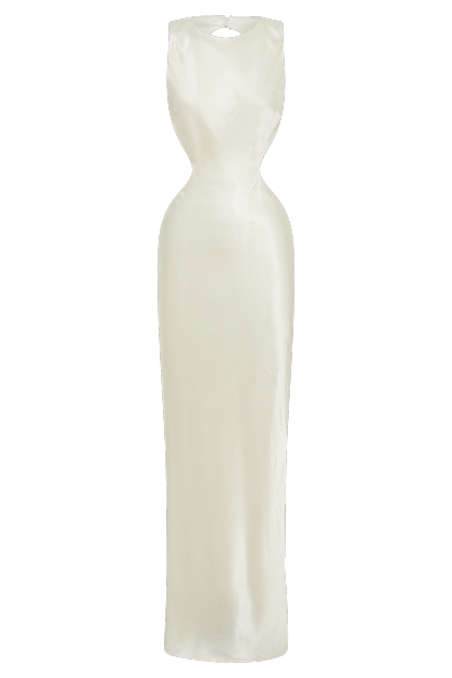 Electra Satin Cut Out Maxi Dress - Ivory-My Chic Way.All Rights Reserved