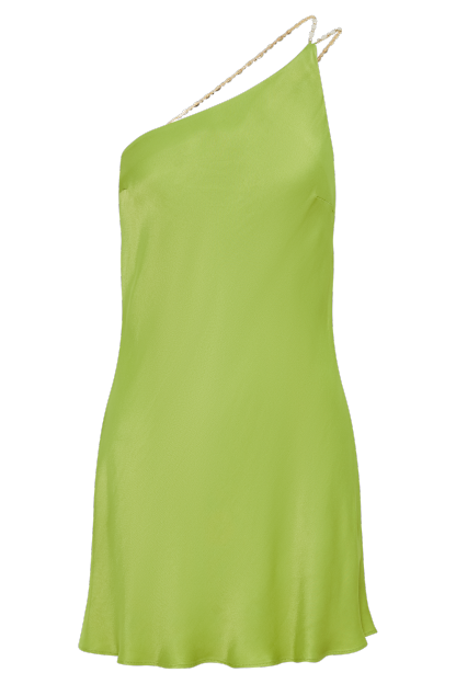 Berina One Shoulder Mini Dress With Pearl Trim - Parakeet Green-My Chic Way.All Rights Reserved