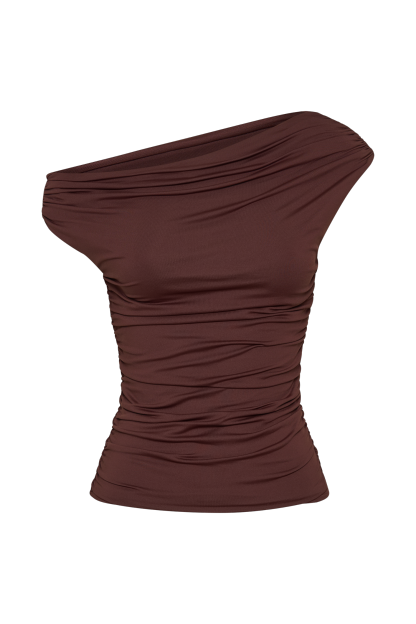 Alayna Recycled Nylon Ruched Top - Chocolate-My Chic Way.All Rights Reserved