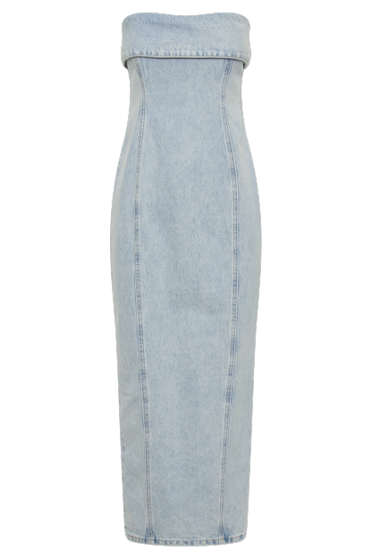 Katherine Strapless Denim Midi Dress - Light Blue-My Chic Way.All Rights Reserved