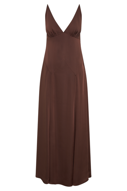 Kamala Low Back Satin Maxi Dress - Dark Chocolate-My Chic Way.All Rights Reserved