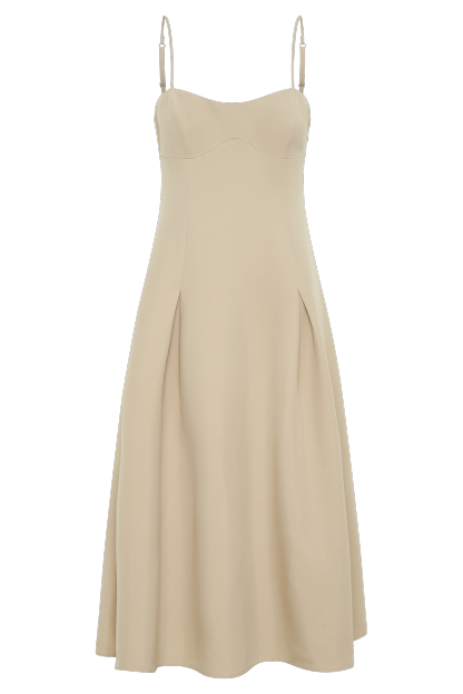 Alaina A-Line Midi Dress - Natural-My Chic Way.All Rights Reserved