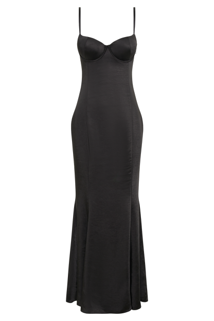 Katya Cupped Satin Maxi Dress - Black-My Chic Way.All Rights Reserved