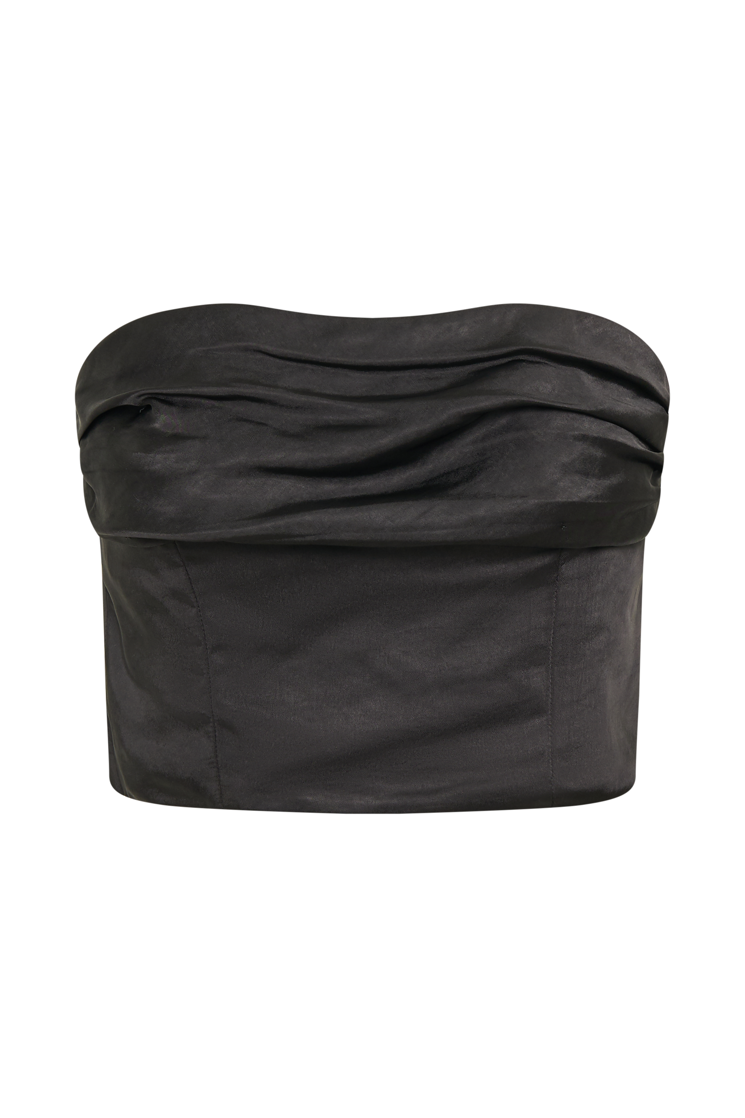 Khalani Ruched Strapless Satin Top - Black-My Chic Way.All Rights Reserved