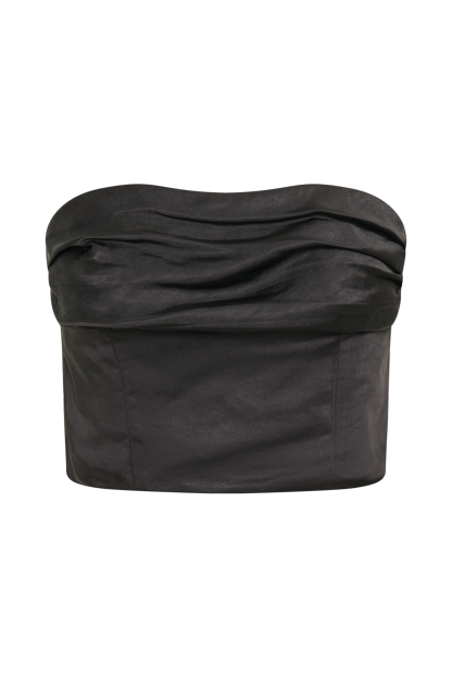 Khalani Ruched Strapless Satin Top - Black-My Chic Way.All Rights Reserved