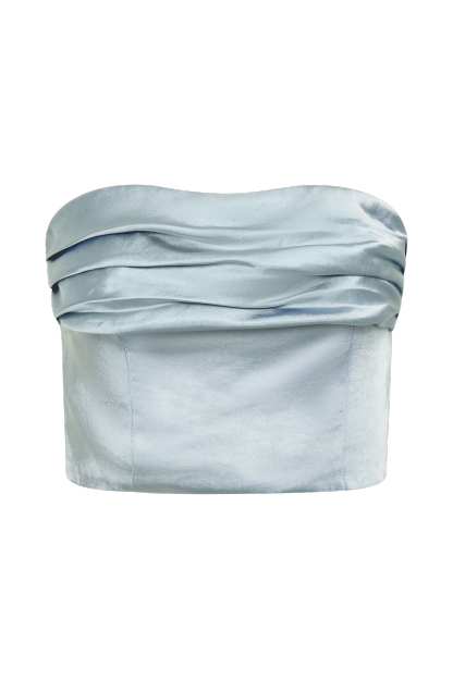 Khalani Ruched Strapless Satin Top - Ice Blue-My Chic Way.All Rights Reserved