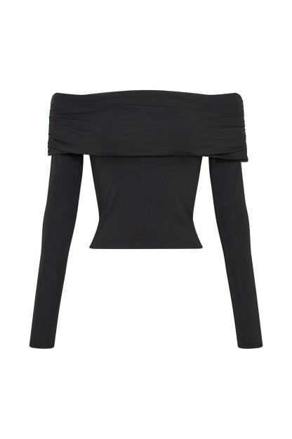 Lucinda Recycled Nylon Off Shoulder Top - Black-My Chic Way.All Rights Reserved
