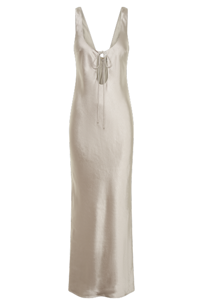Aubrie Keyhole Satin Maxi Dress - Silver-My Chic Way.All Rights Reserved