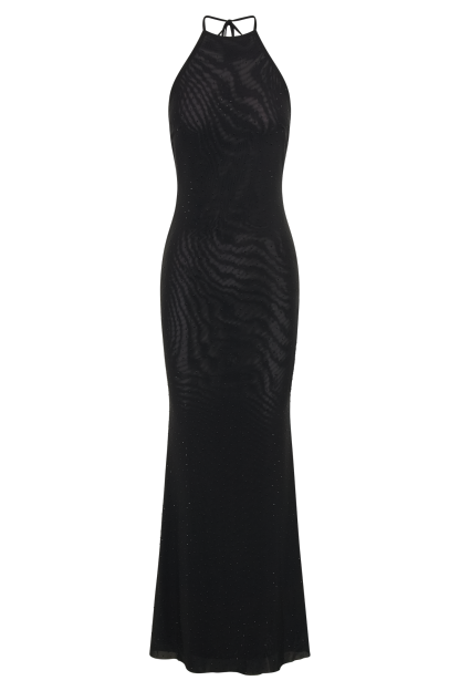 Kali Hot Fix Mesh Halter Maxi Dress - Black-My Chic Way.All Rights Reserved