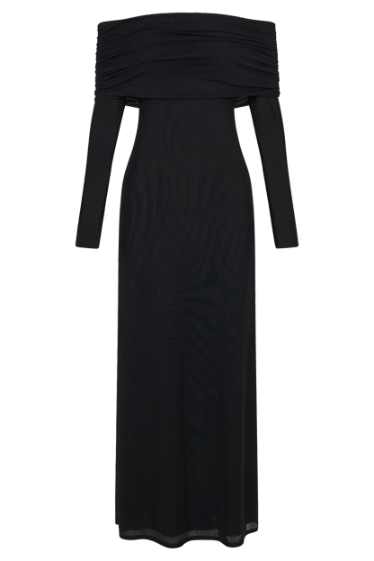 Josie Off Shoulder Mesh Maxi Dress - Black-My Chic Way.All Rights Reserved