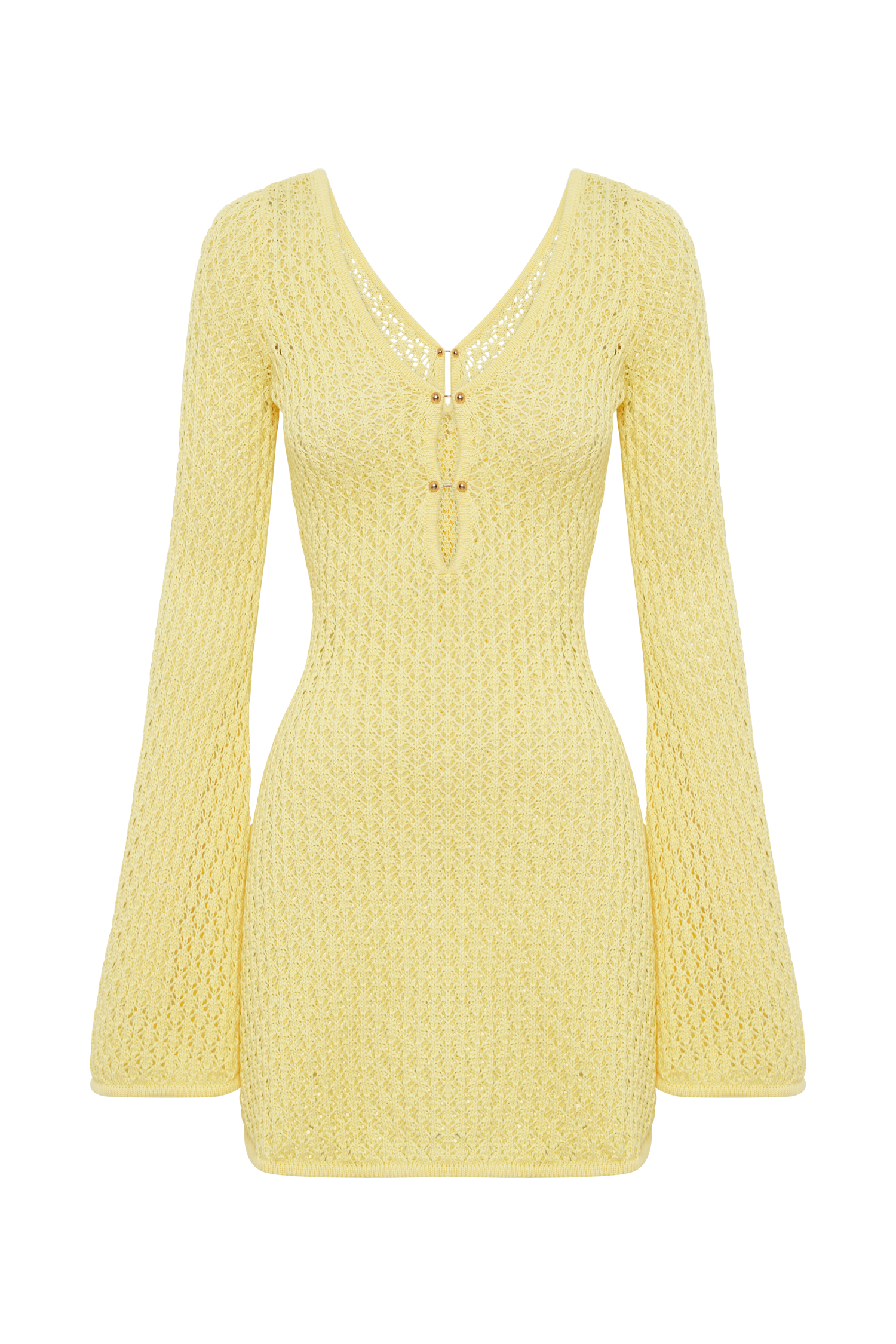 Kayleigh Crochet Knit Mini Dress - Lemon-My Chic Way.All Rights Reserved