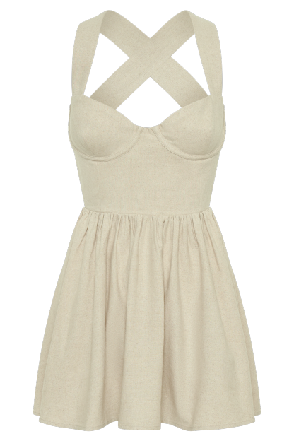 Loz Tie Back Linen Mini Dress - Natural-My Chic Way.All Rights Reserved