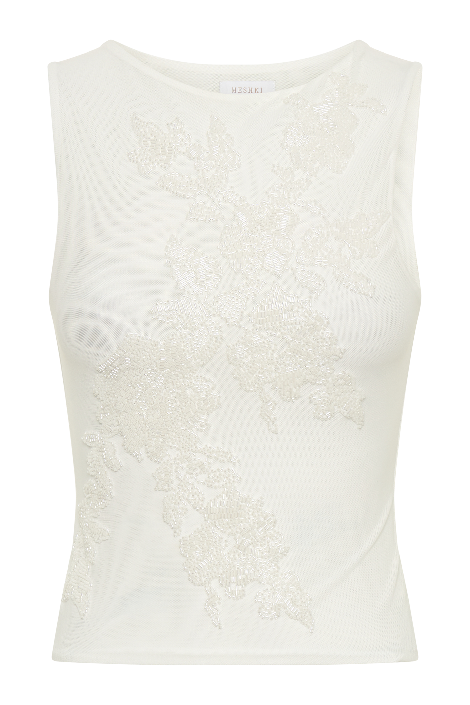 Luci Beaded Flower Mesh Top - White-My Chic Way.All Rights Reserved