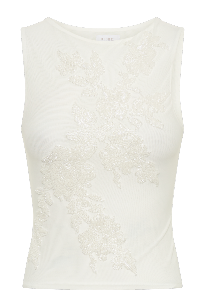 Luci Beaded Flower Mesh Top - White-My Chic Way.All Rights Reserved
