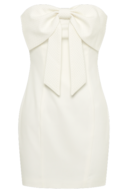 Saoirse Strapless Mini Dress With Diamante Bow - White-My Chic Way.All Rights Reserved