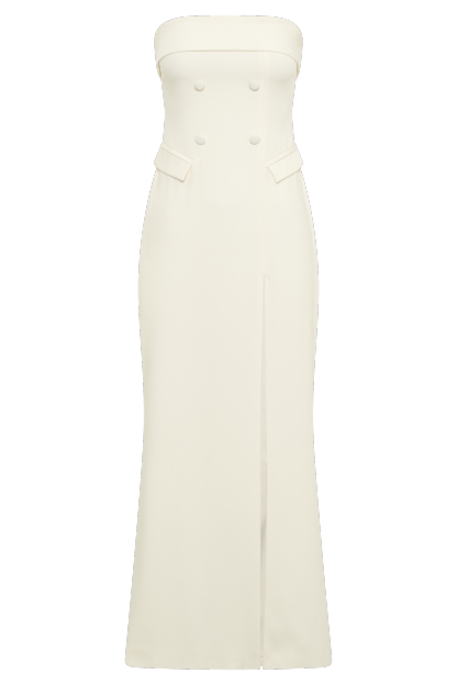 Abbie Strapless Suiting Maxi Dress - Ivory-My Chic Way.All Rights Reserved