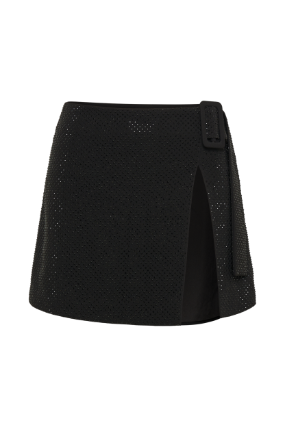 Sacha Diamante Mini Skirt With Split - Black-My Chic Way.All Rights Reserved