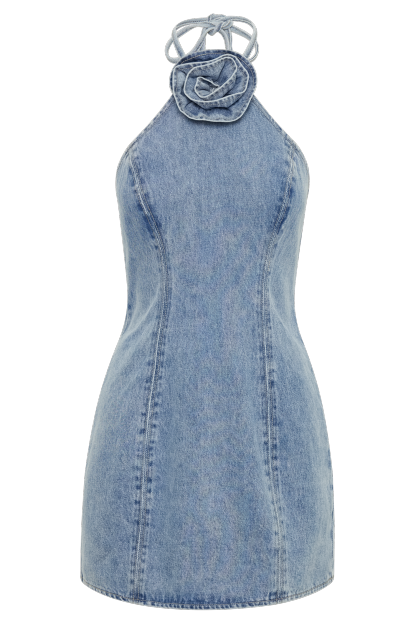 Carrie Rose Denim Mini Dress - Mid Blue-My Chic Way.All Rights Reserved