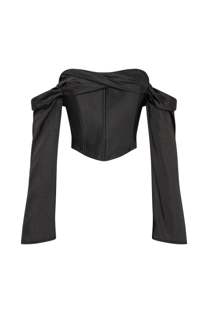 Giselle Satin Off Shoulder Top - Black-My Chic Way.All Rights Reserved