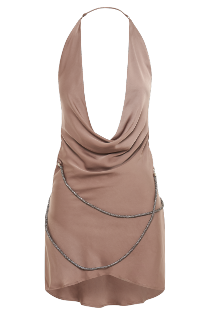 Emilia Diamante Rope Mini Dress - Mocha-My Chic Way.All Rights Reserved