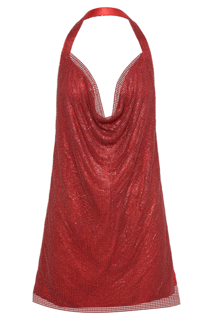 Meilani Low Back Diamante Mesh Mini Dress - Red-My Chic Way.All Rights Reserved