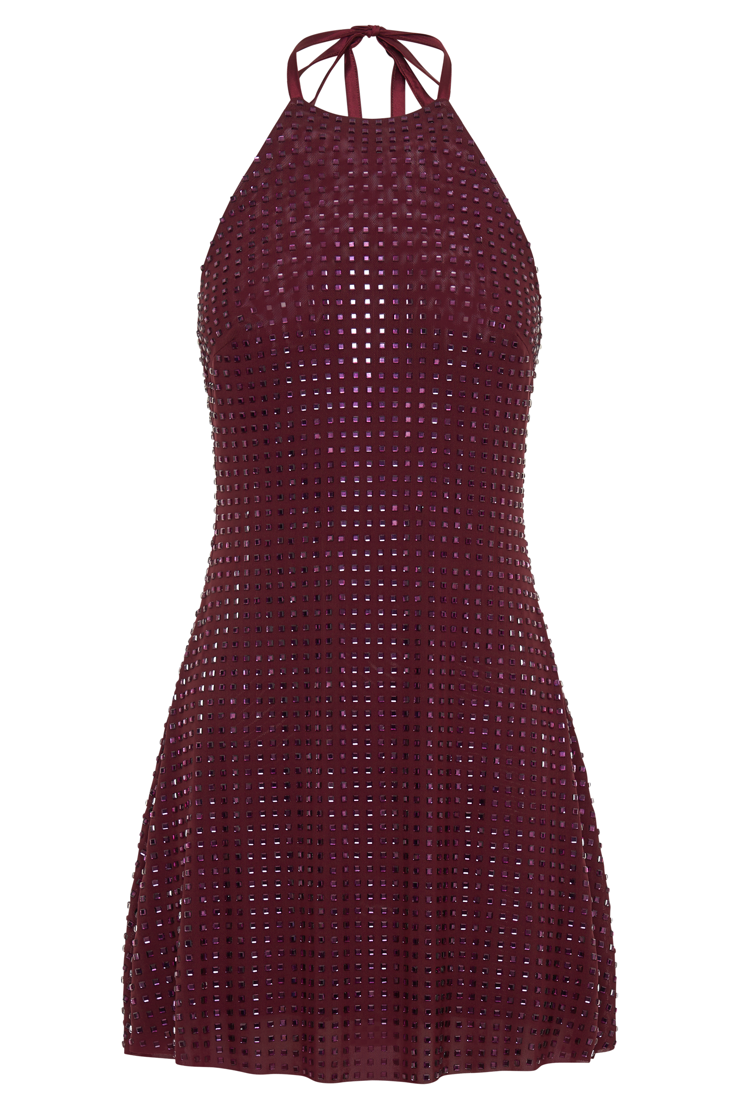 Dorothy Square Diamante Halter Mini Dress - Burgundy-My Chic Way.All Rights Reserved