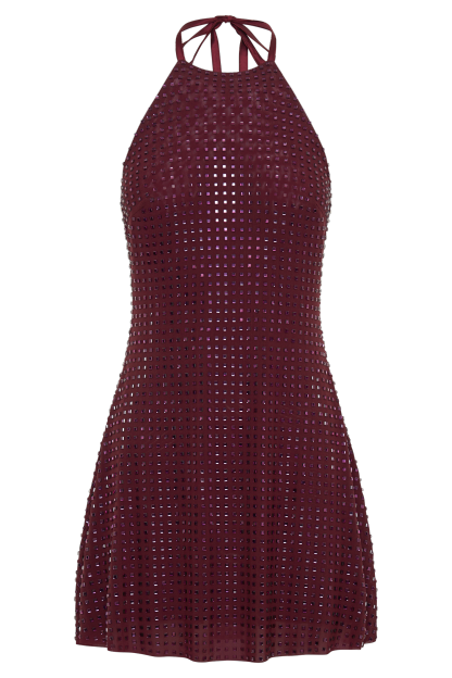 Dorothy Square Diamante Halter Mini Dress - Burgundy-My Chic Way.All Rights Reserved