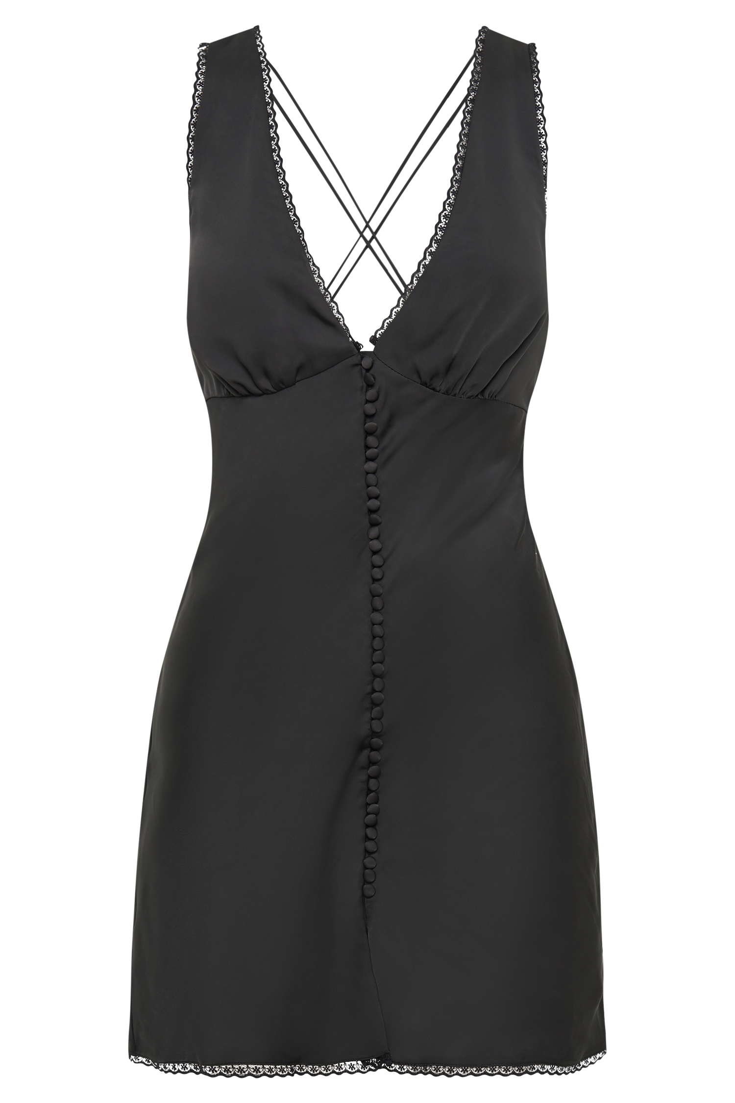 Amiri Satin Mini Dress With Lace - Black-My Chic Way.All Rights Reserved