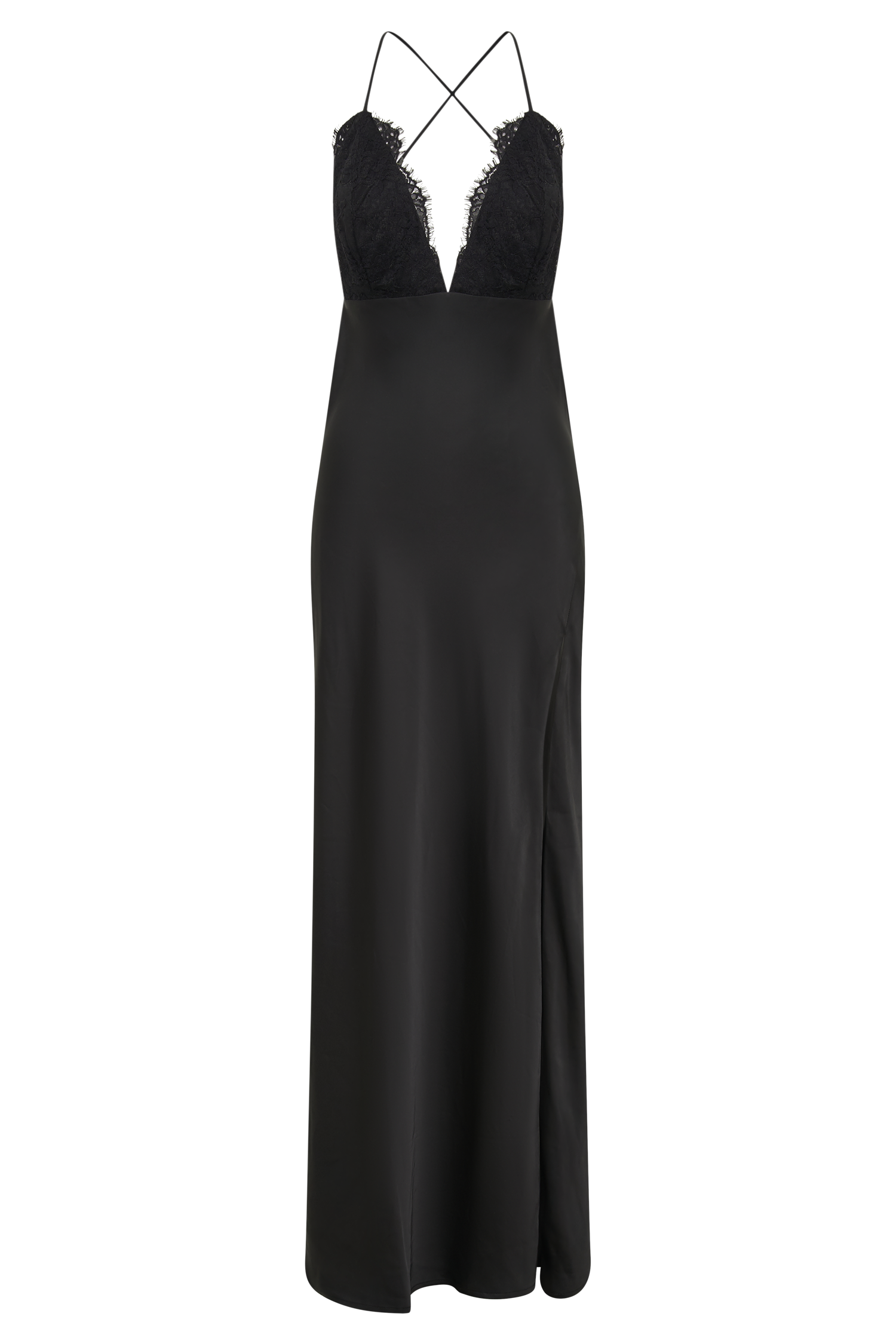 Gina Satin Slip Maxi Dress With Lace - Black-My Chic Way.All Rights Reserved