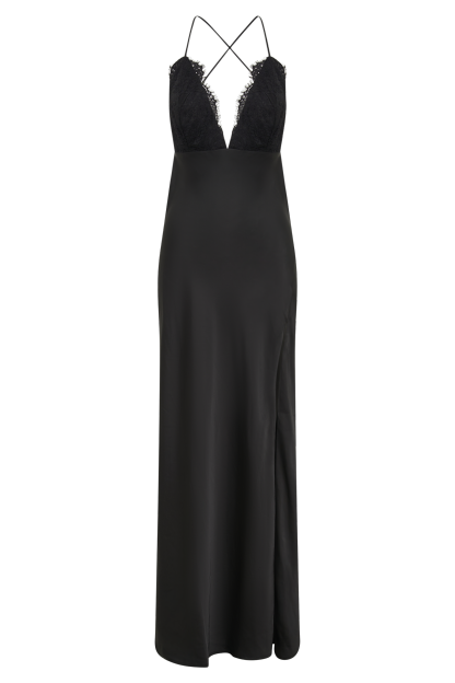 Gina Satin Slip Maxi Dress With Lace - Black-My Chic Way.All Rights Reserved