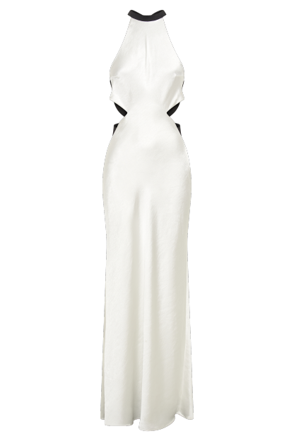 Nalani Satin Halter Maxi Dress - Black/White-My Chic Way.All Rights Reserved