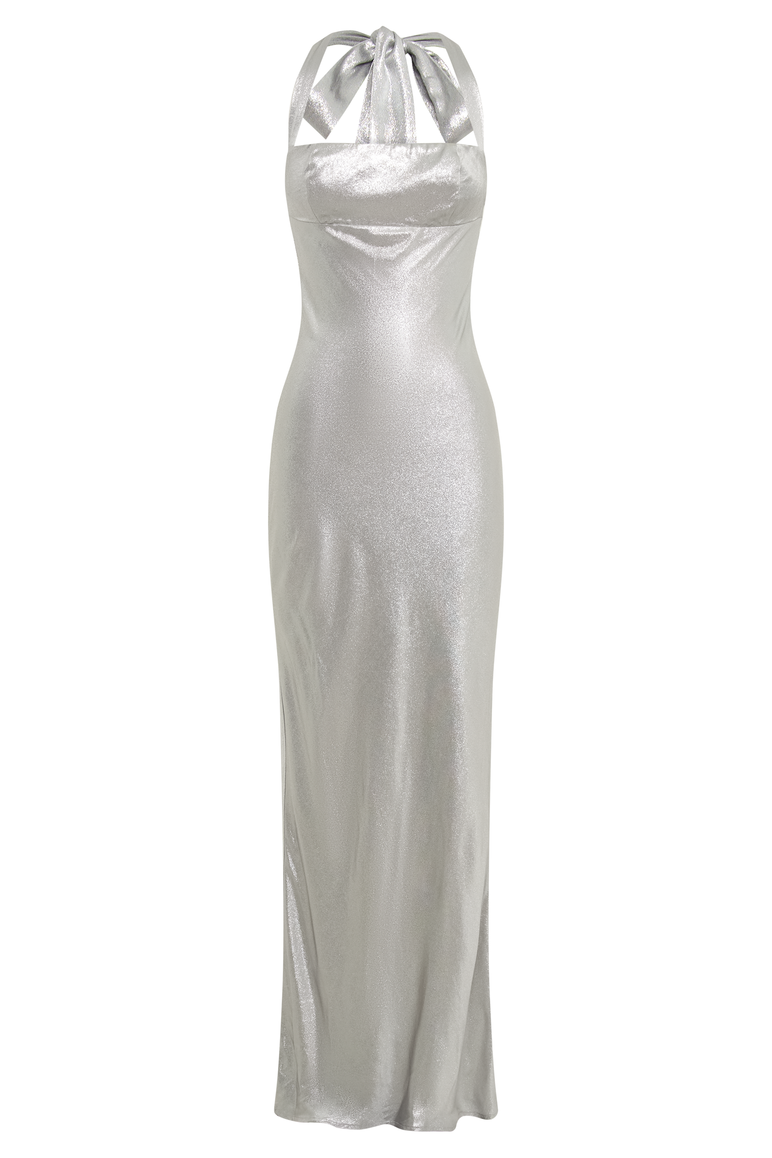 Sabra Satin Halter Maxi Dress - Silver-My Chic Way.All Rights Reserved