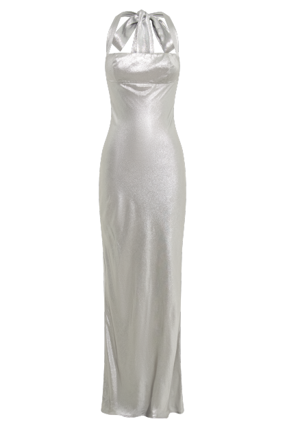 Sabra Satin Halter Maxi Dress - Silver-My Chic Way.All Rights Reserved