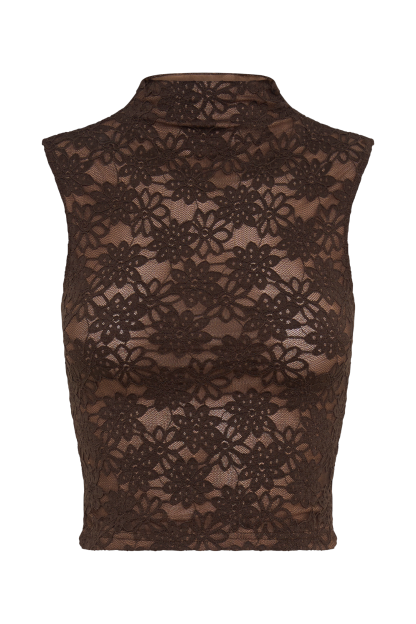 Elska Lace High Neck Top - Chocolate-My Chic Way.All Rights Reserved