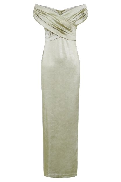 Harley Off Shoulder Satin Maxi Dress - Sage-My Chic Way.All Rights Reserved
