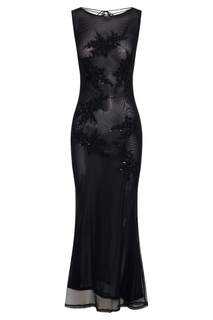 Maeva Embroidered Mesh Maxi Dress - Black-My Chic Way.All Rights Reserved
