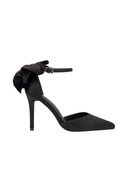 Charmed Satin Bow Heel - Black-My Chic Way.All Rights Reserved