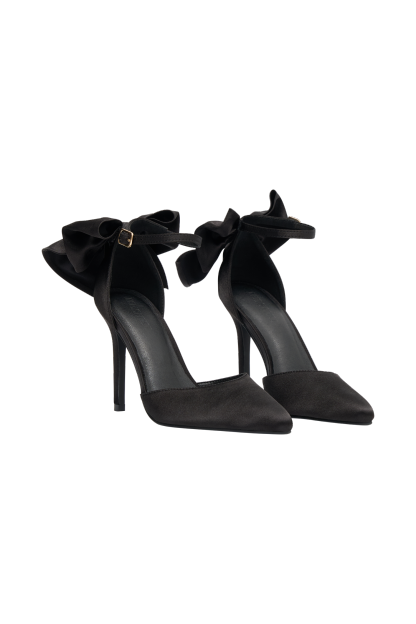 Charmed Satin Bow Heel - Black-My Chic Way.All Rights Reserved